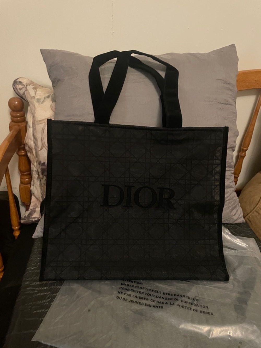 Dior Black Monogram Mesh Tote - Picture 15 of 17